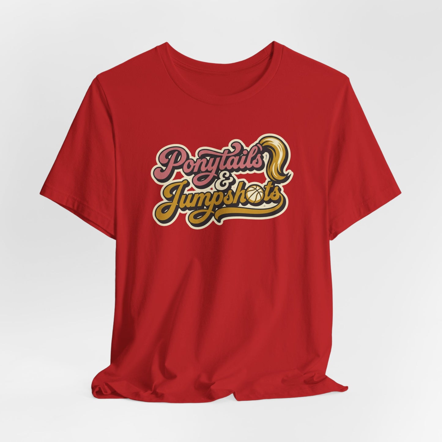 Ponytails & Jumpshots Basketball T-Shirt | Women's Hooper Tee | Perfect Gift for Female Ball Players