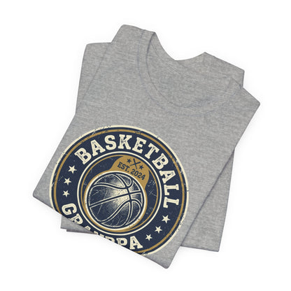 Basketball Grandpa Est. 2024 T-Shirt | Vintage Badge Tee | Family Gift