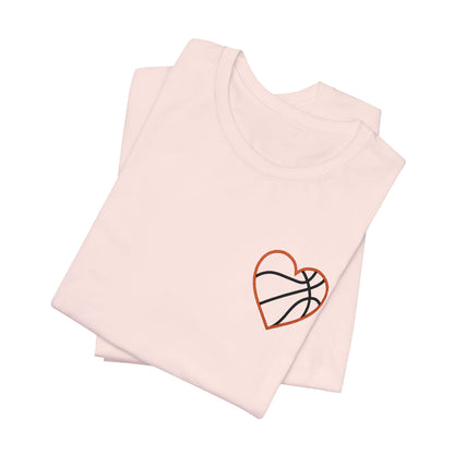 Embroidered Basketball Heart T-Shirt | Minimalist Hoops Tee | Premium Basketball Lover Shirt