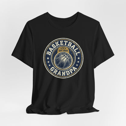Basketball Grandpa Est. 2024 T-Shirt | Vintage Badge Tee | Family Gift