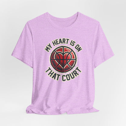 My Heart Is On That Court Basketball T-Shirt | Red & Black Tee | Perfect Gift for Hoopers