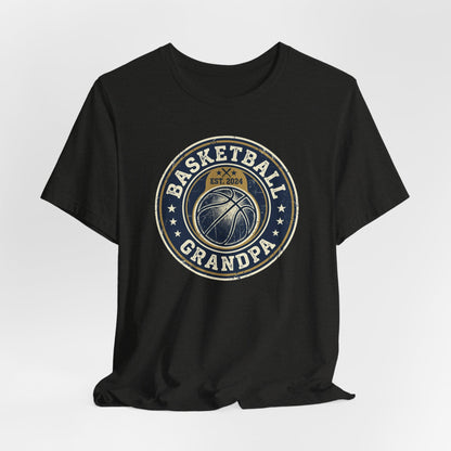 Basketball Grandpa Est. 2024 T-Shirt | Vintage Badge Tee | Family Gift