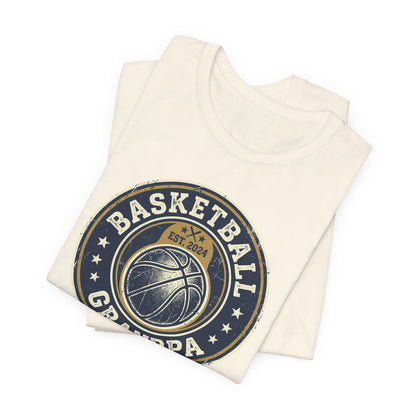 Basketball Grandpa Est. 2024 T-Shirt | Vintage Badge Tee | Family Gift