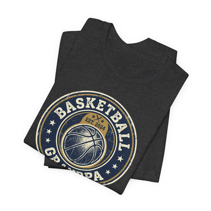 Basketball Grandpa Est. 2024 T-Shirt | Vintage Badge Tee | Family Gift