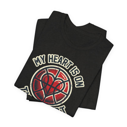 My Heart Is On That Court Basketball T-Shirt | Red & Black Tee | Perfect Gift for Hoopers
