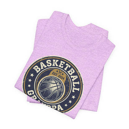 Basketball Grandpa Est. 2024 T-Shirt | Vintage Badge Tee | Family Gift