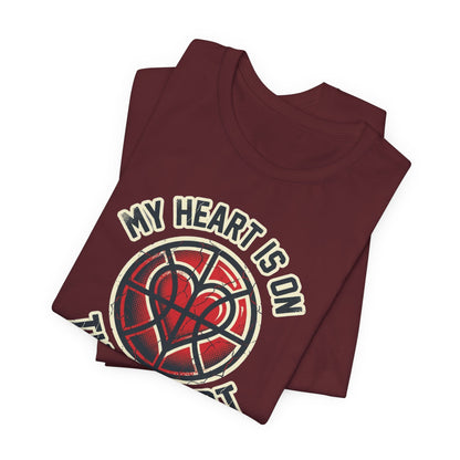 My Heart Is On That Court Basketball T-Shirt | Red & Black Tee | Perfect Gift for Hoopers