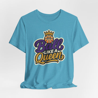 Ball Like A Queen Basketball T-Shirt | Purple Gold Hoops Tee | Gift for Female Players