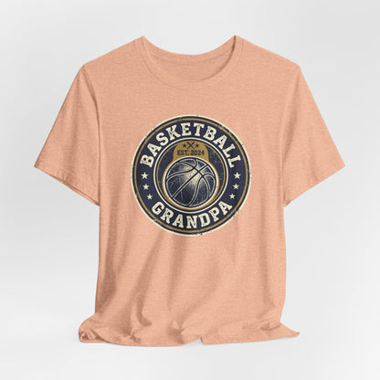 Basketball Grandpa Est. 2024 T-Shirt | Vintage Badge Tee | Family Gift