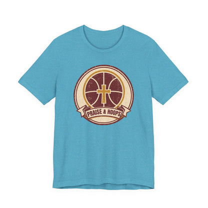 Praise & Hoops Basketball T-Shirt | Faith Cross Tee | Perfect Gift for Ballers