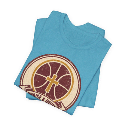 Praise & Hoops Basketball T-Shirt | Faith Cross Tee | Perfect Gift for Ballers