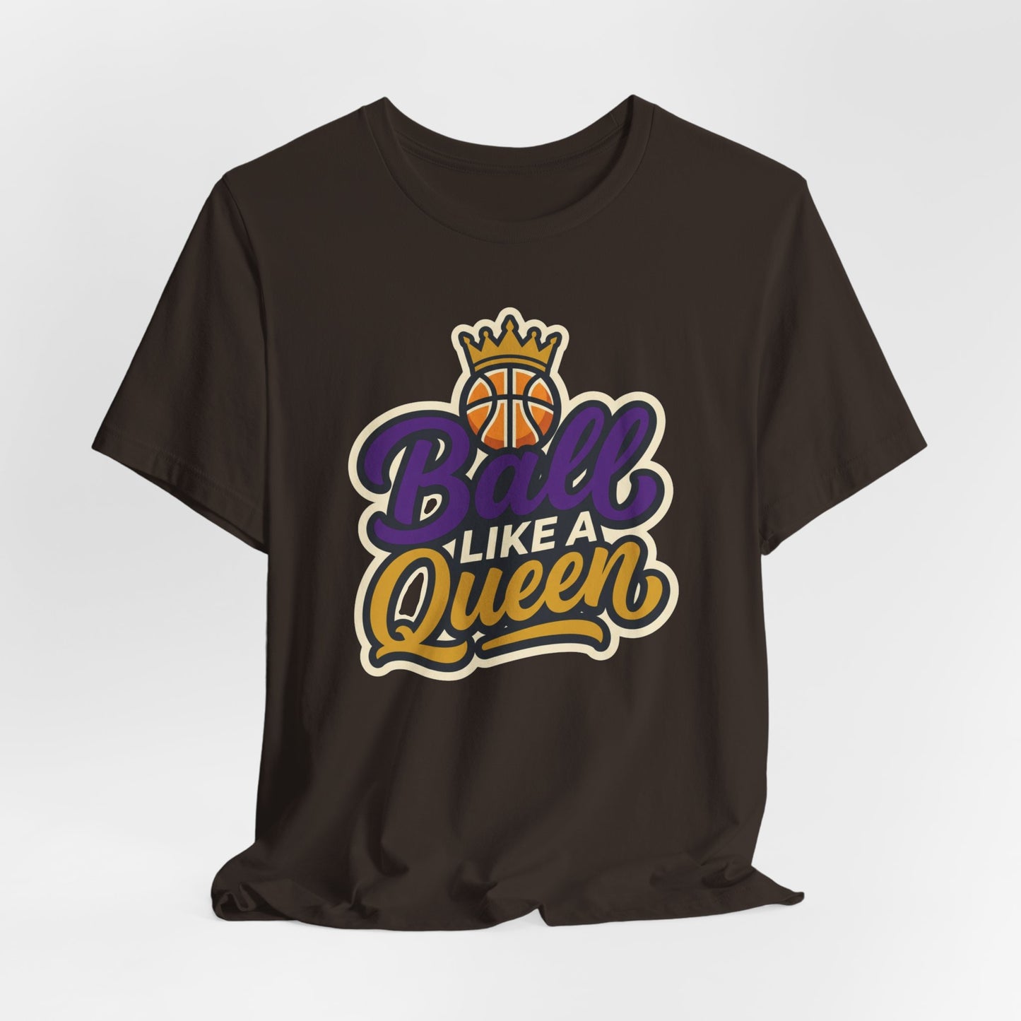 Ball Like A Queen Basketball T-Shirt | Purple Gold Hoops Tee | Gift for Female Players