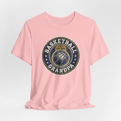 Basketball Grandpa Est. 2024 T-Shirt | Vintage Badge Tee | Family Gift
