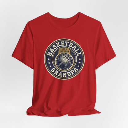 Basketball Grandpa Est. 2024 T-Shirt | Vintage Badge Tee | Family Gift