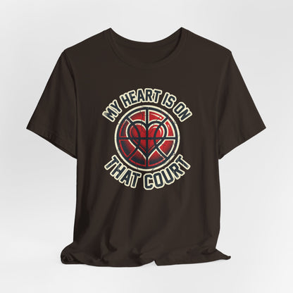 My Heart Is On That Court Basketball T-Shirt | Red & Black Tee | Perfect Gift for Hoopers