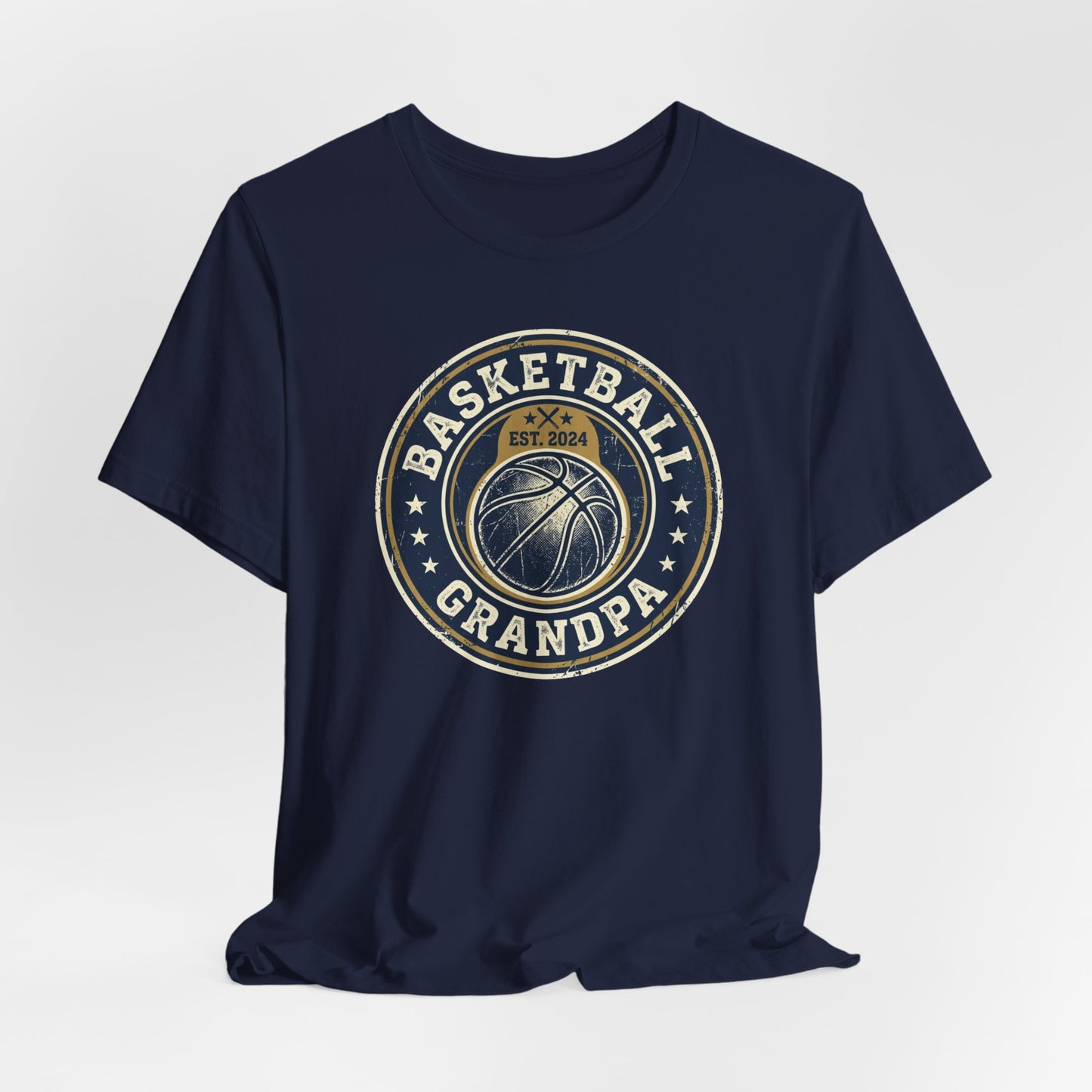 Basketball Grandpa Est. 2024 T-Shirt | Vintage Badge Tee | Familiengeschenk