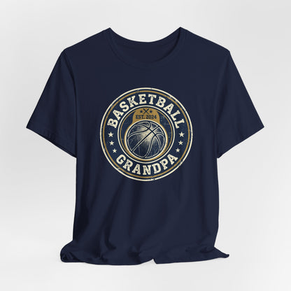 Basketball Grandpa Est. 2024 T-Shirt | Vintage Badge Tee | Family Gift