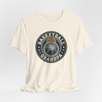 Basketball Grandpa Est. 2024 T-Shirt | Vintage Badge Tee | Family Gift