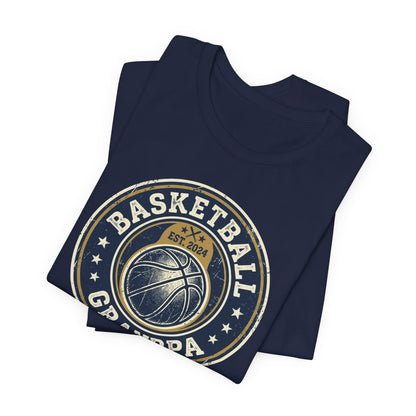 Basketball Grandpa Est. 2024 T-Shirt | Vintage Badge Tee | Family Gift