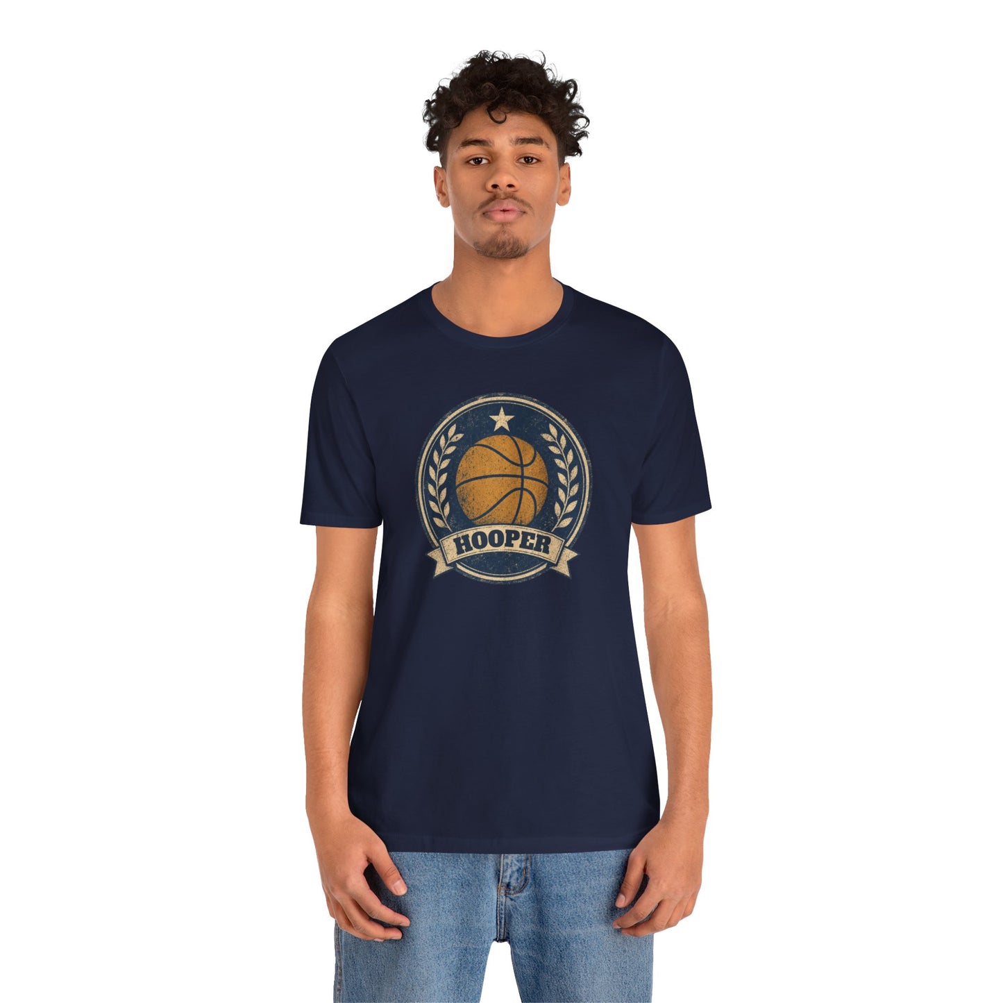 Hooper Vintage Badge Basketball T-Shirt | Retro Gold Star Tee | Perfect Gift for Ballers