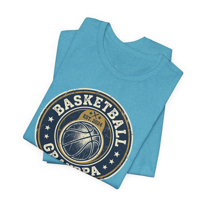 Basketball Grandpa Est. 2024 T-Shirt | Vintage Badge Tee | Family Gift