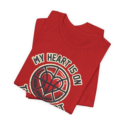 My Heart Is On That Court Basketball T-Shirt | Red & Black Tee | Perfect Gift for Hoopers