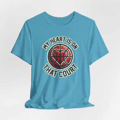 My Heart Is On That Court Basketball T-Shirt | Red & Black Tee | Perfect Gift for Hoopers