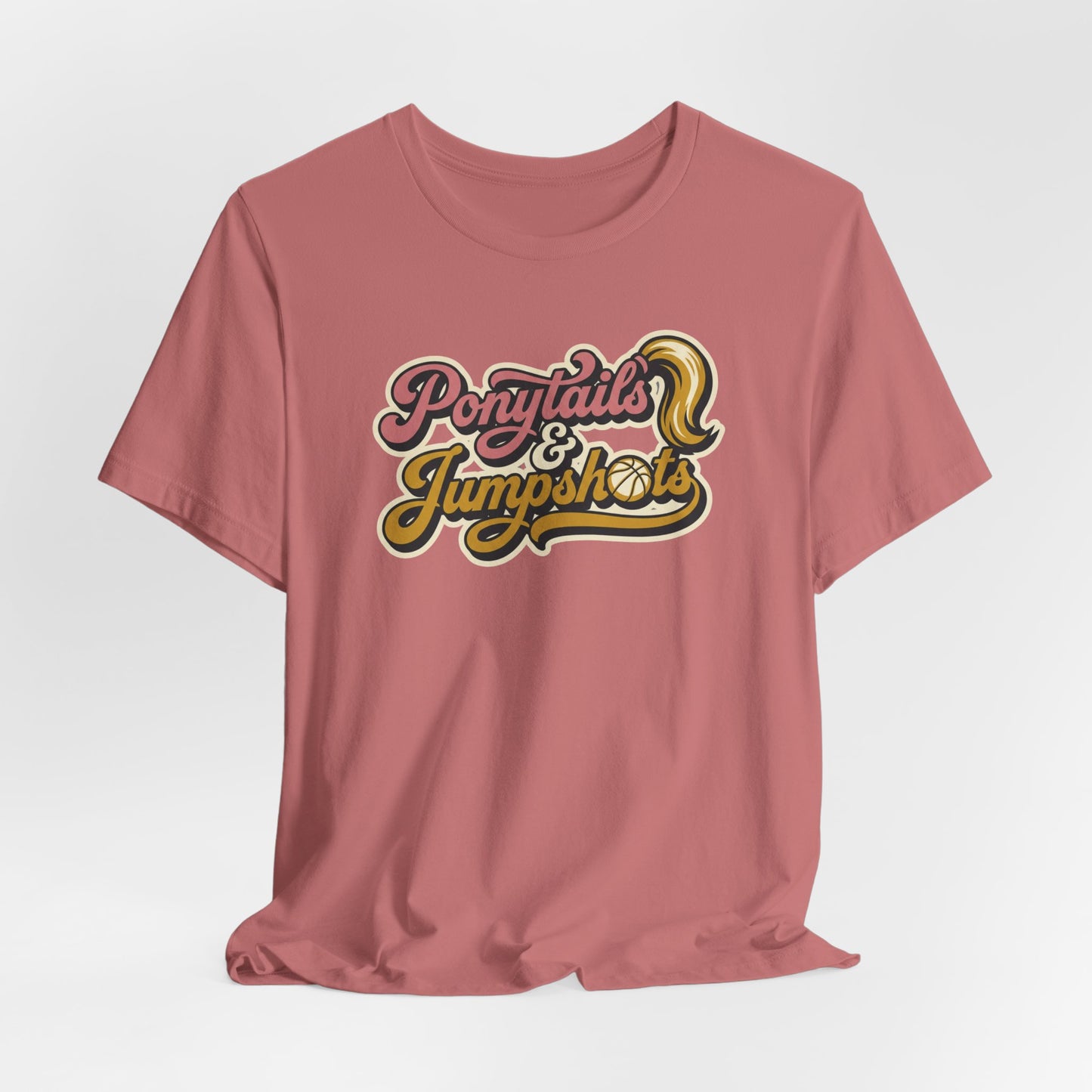 Ponytails & Jumpshots Basketball T-Shirt | Women's Hooper Tee | Perfect Gift for Female Ball Players