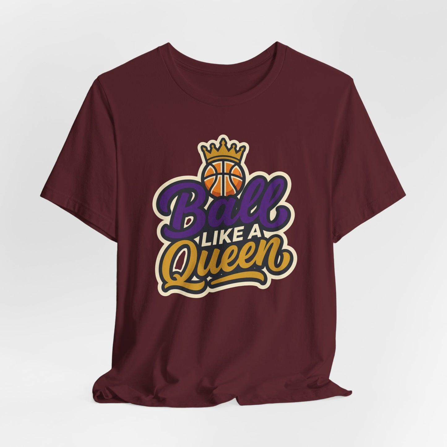 Ball Like A Queen Basketball T-Shirt | Purple Gold Hoops Tee | Gift for Female Players