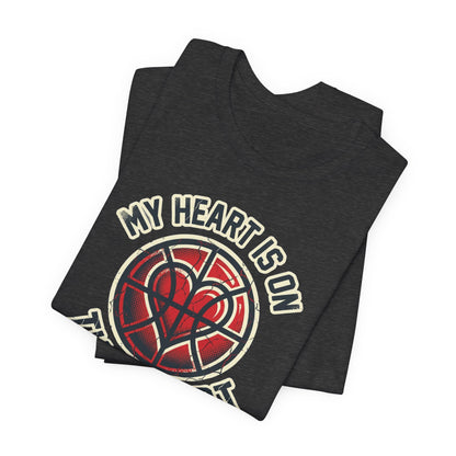 My Heart Is On That Court Basketball T-Shirt | Red & Black Tee | Perfect Gift for Hoopers