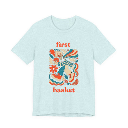 First Basket Basketball T-Shirt | Retro Groovy Hoop Tee | Gift for Players