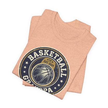 Basketball Grandpa Est. 2024 T-Shirt | Vintage Badge Tee | Family Gift