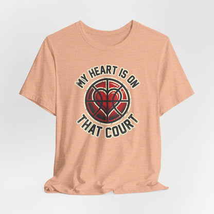 My Heart Is On That Court Basketball T-Shirt | Red & Black Tee | Perfect Gift for Hoopers