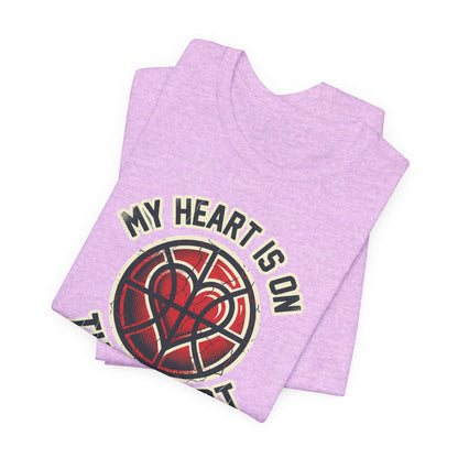 My Heart Is On That Court Basketball T-Shirt | Red & Black Tee | Perfect Gift for Hoopers