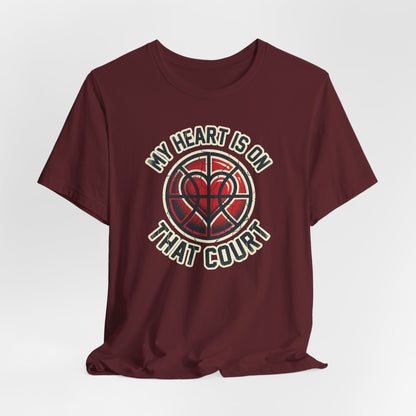 My Heart Is On That Court Basketball T-Shirt | Red & Black Tee | Perfect Gift for Hoopers