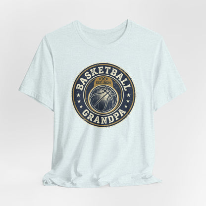 Basketball Grandpa Est. 2024 T-Shirt | Vintage Badge Tee | Family Gift