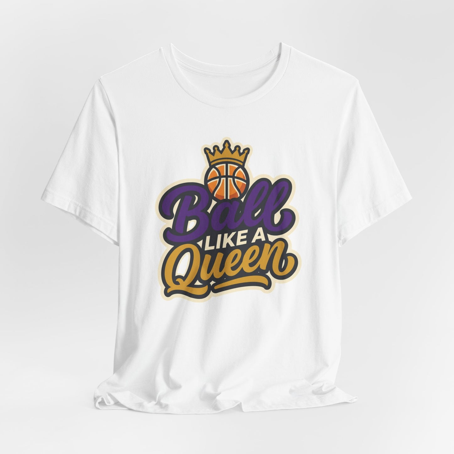 Ball Like A Queen Basketball T-Shirt | Purple Gold Hoops Tee | Gift for Female Players