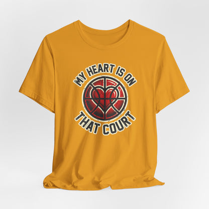 My Heart Is On That Court Basketball T-Shirt | Red & Black Tee | Perfect Gift for Hoopers