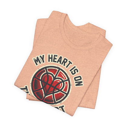 My Heart Is On That Court Basketball T-Shirt | Red & Black Tee | Perfect Gift for Hoopers