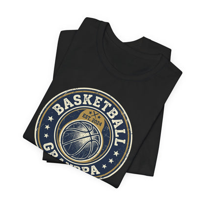 Basketball Grandpa Est. 2024 T-Shirt | Vintage Badge Tee | Family Gift