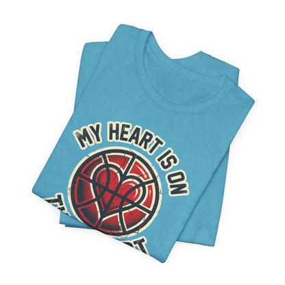 My Heart Is On That Court Basketball T-Shirt | Red & Black Tee | Perfect Gift for Hoopers