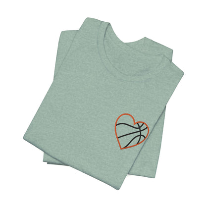 Embroidered Basketball Heart T-Shirt | Minimalist Hoops Tee | Premium Basketball Lover Shirt