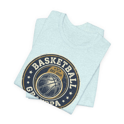 Basketball Grandpa Est. 2024 T-Shirt | Vintage Badge Tee | Family Gift