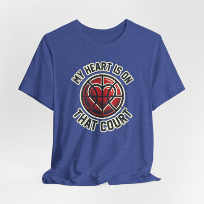 My Heart Is On That Court Basketball T-Shirt | Red & Black Tee | Perfect Gift for Hoopers