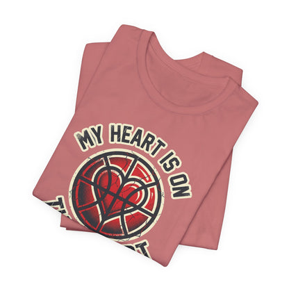 My Heart Is On That Court Basketball T-Shirt | Red & Black Tee | Perfect Gift for Hoopers
