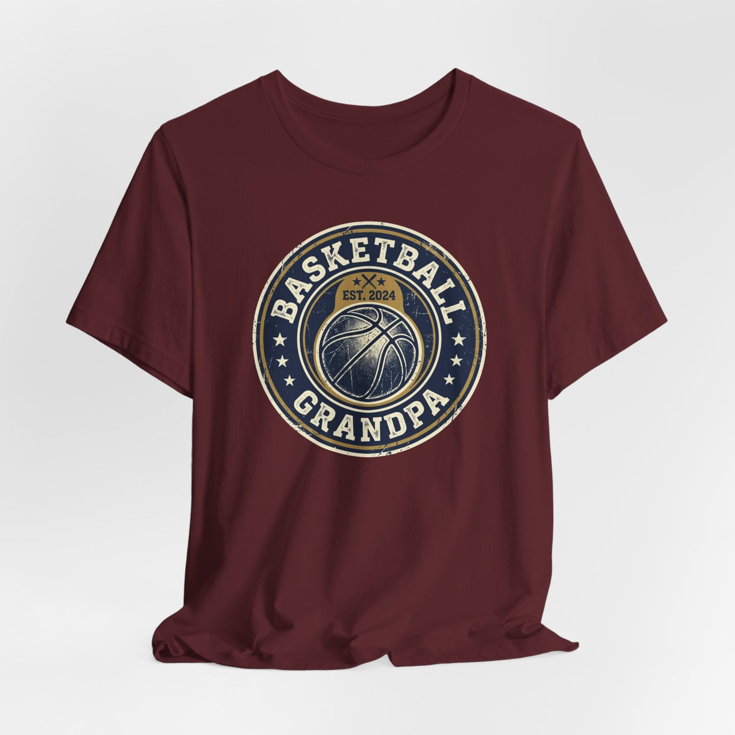 Basketball Grandpa Est. 2024 T-Shirt | Vintage Badge Tee | Familiengeschenk