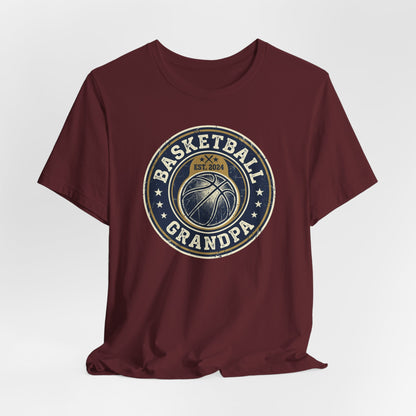 Basketball Grandpa Est. 2024 T-Shirt | Vintage Badge Tee | Family Gift