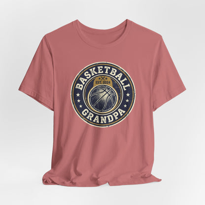 Basketball Grandpa Est. 2024 T-Shirt | Vintage Badge Tee | Family Gift